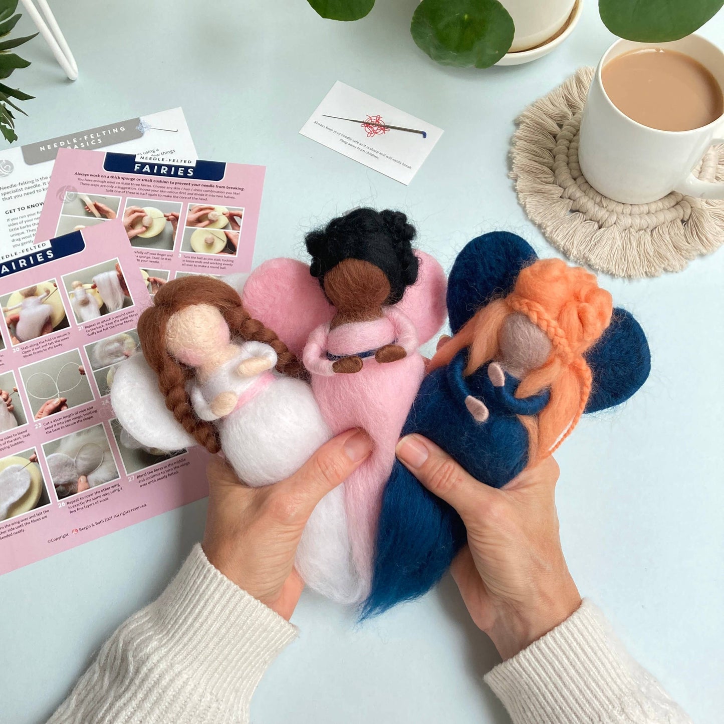 Needle Felting Kit, Fairies. Make THREE felted fairy dolls