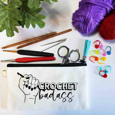 Crochet Badass Small Canvas Pouch Bag, Crochet Essential Bag