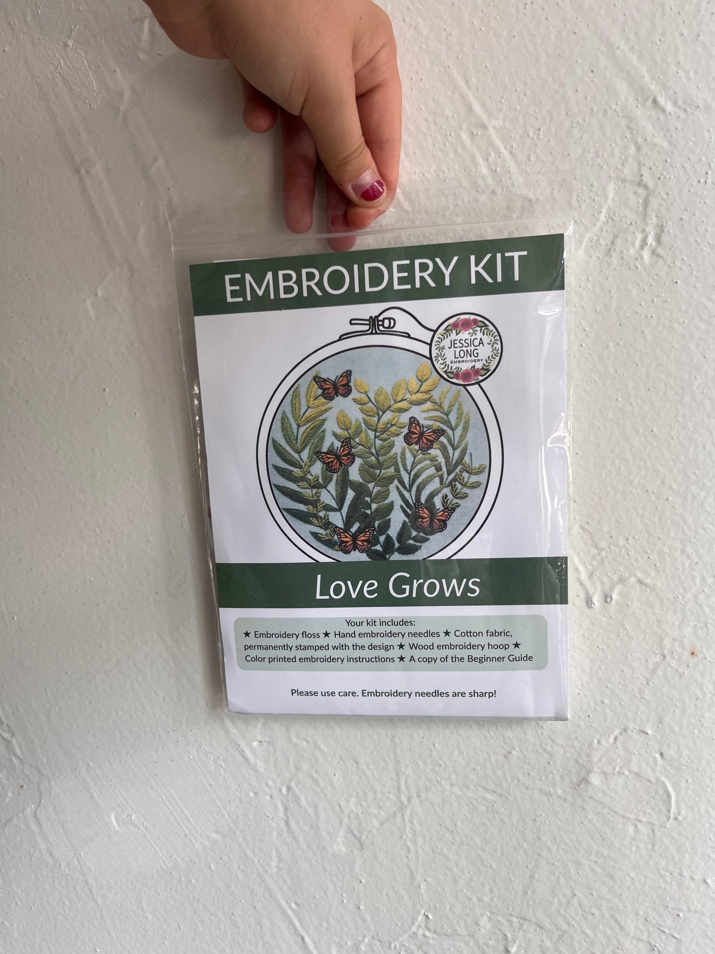 "Love Grows" butterfly hand embroidery kit