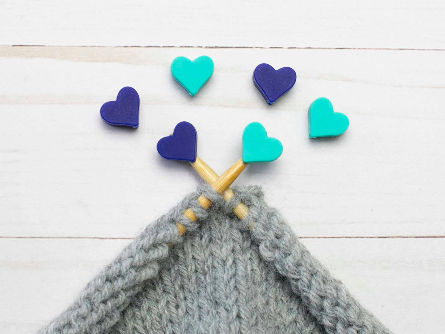 Blue Green Hearts | Stitch Stoppers Knitting Notions