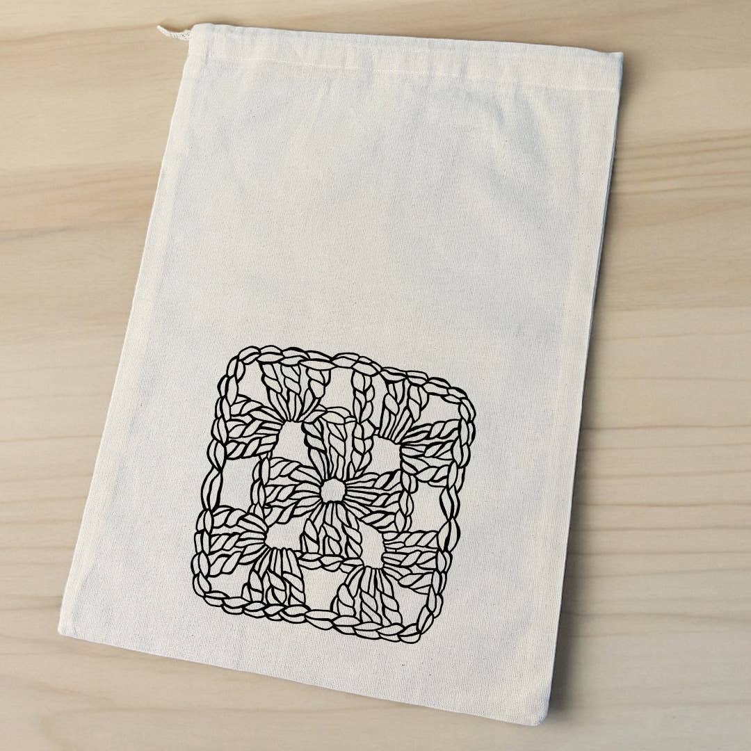 Granny Square Project Drawstring Bag, Crochet