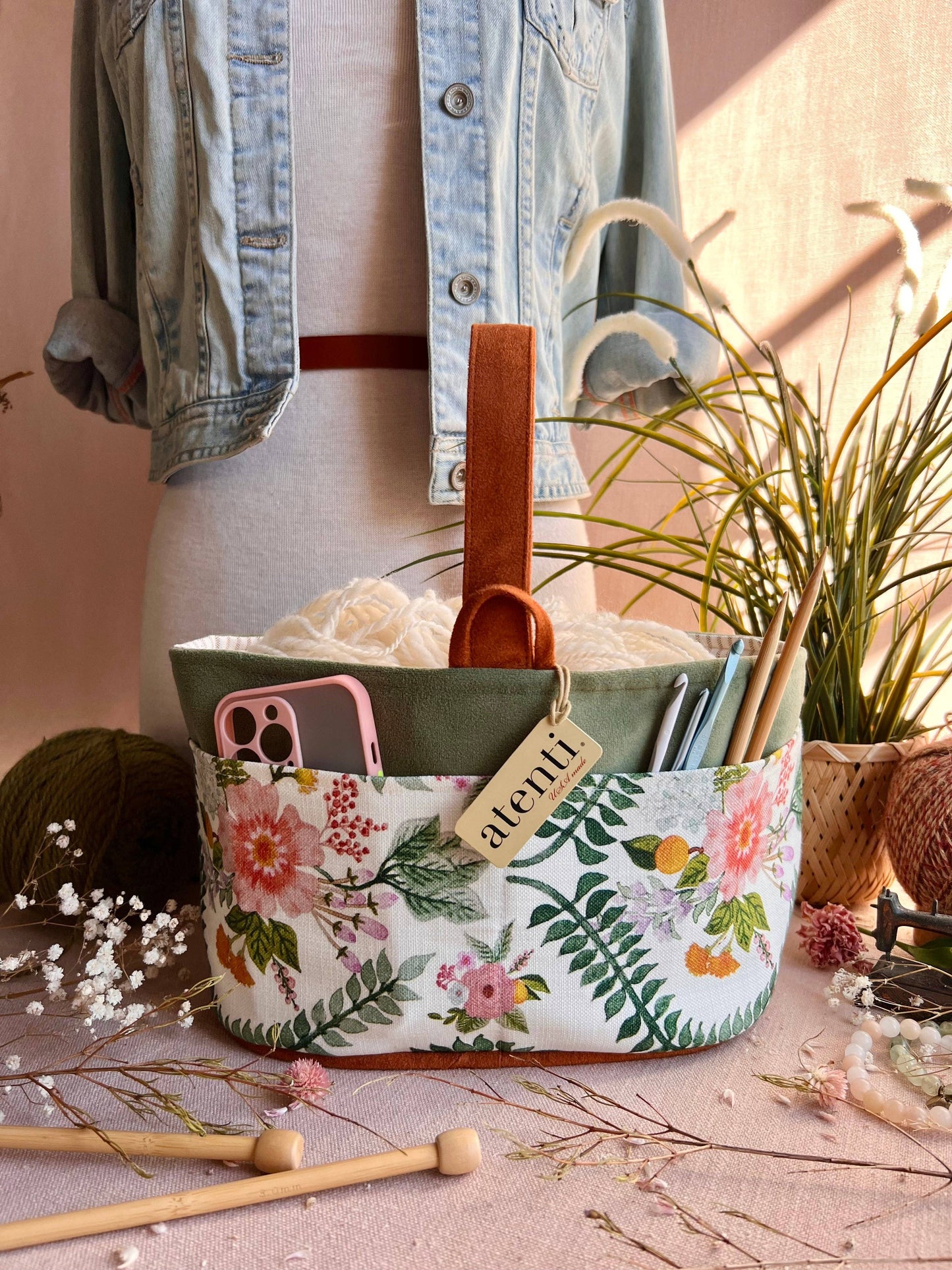 Premium Knitting and Crochet Organizer and Project Bag- Exclusive Design for Needle Art Projects, Tools, and Yarn, Florence Caddy