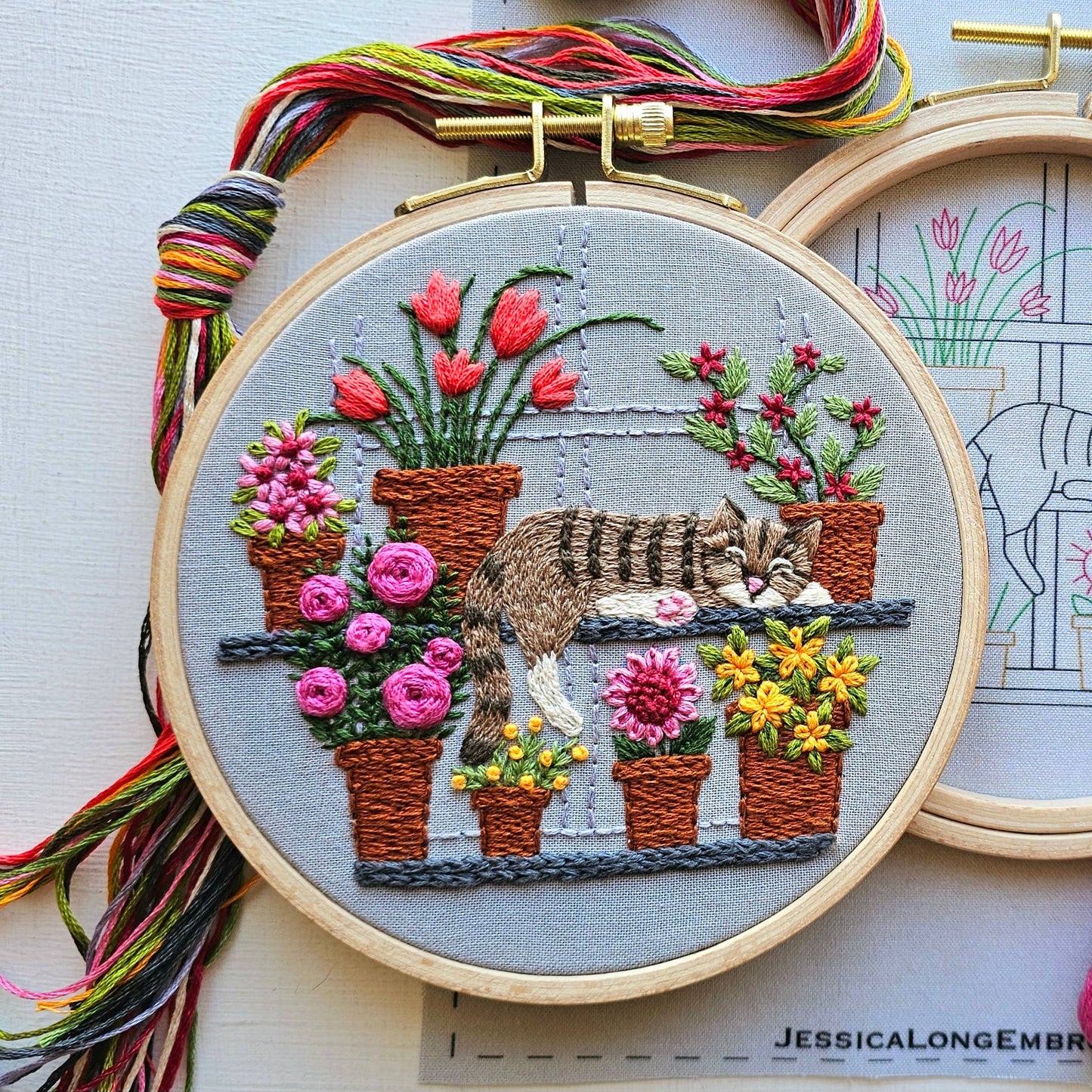 Catnap with Flowers Embroidery Kit