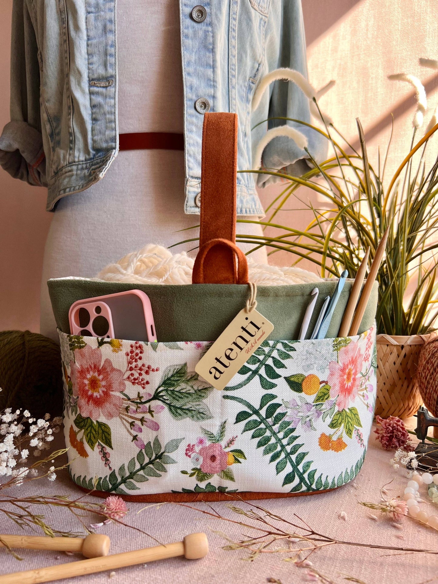 Premium Knitting and Crochet Organizer and Project Bag- Exclusive Design for Needle Art Projects, Tools, and Yarn, Florence Caddy