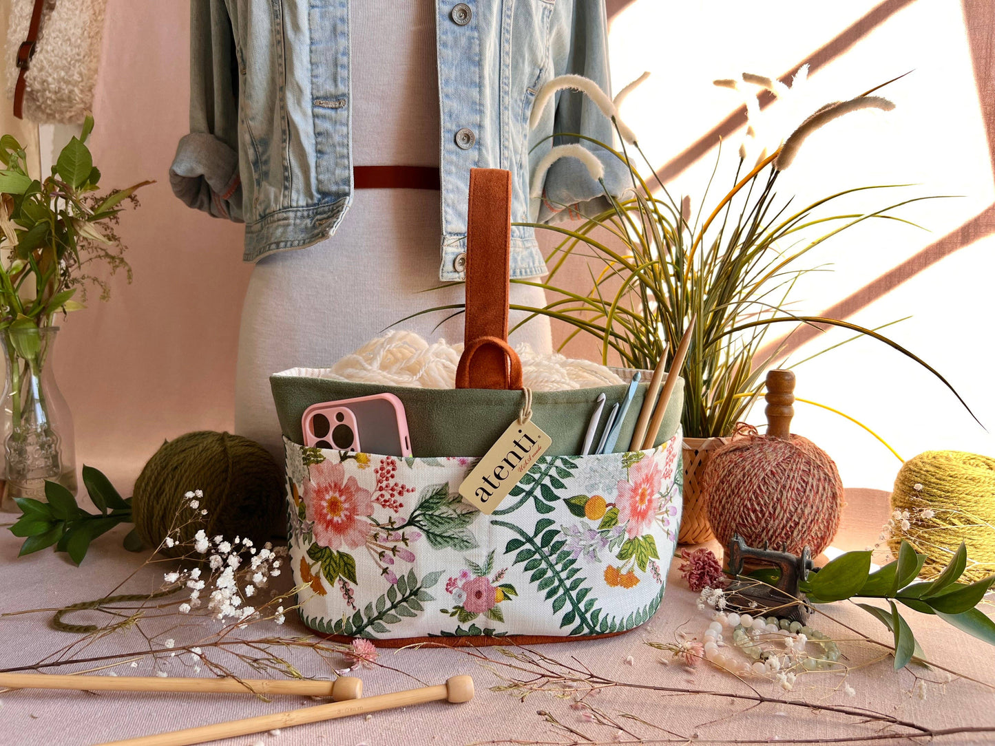 Premium Knitting and Crochet Organizer and Project Bag- Exclusive Design for Needle Art Projects, Tools, and Yarn, Florence Caddy