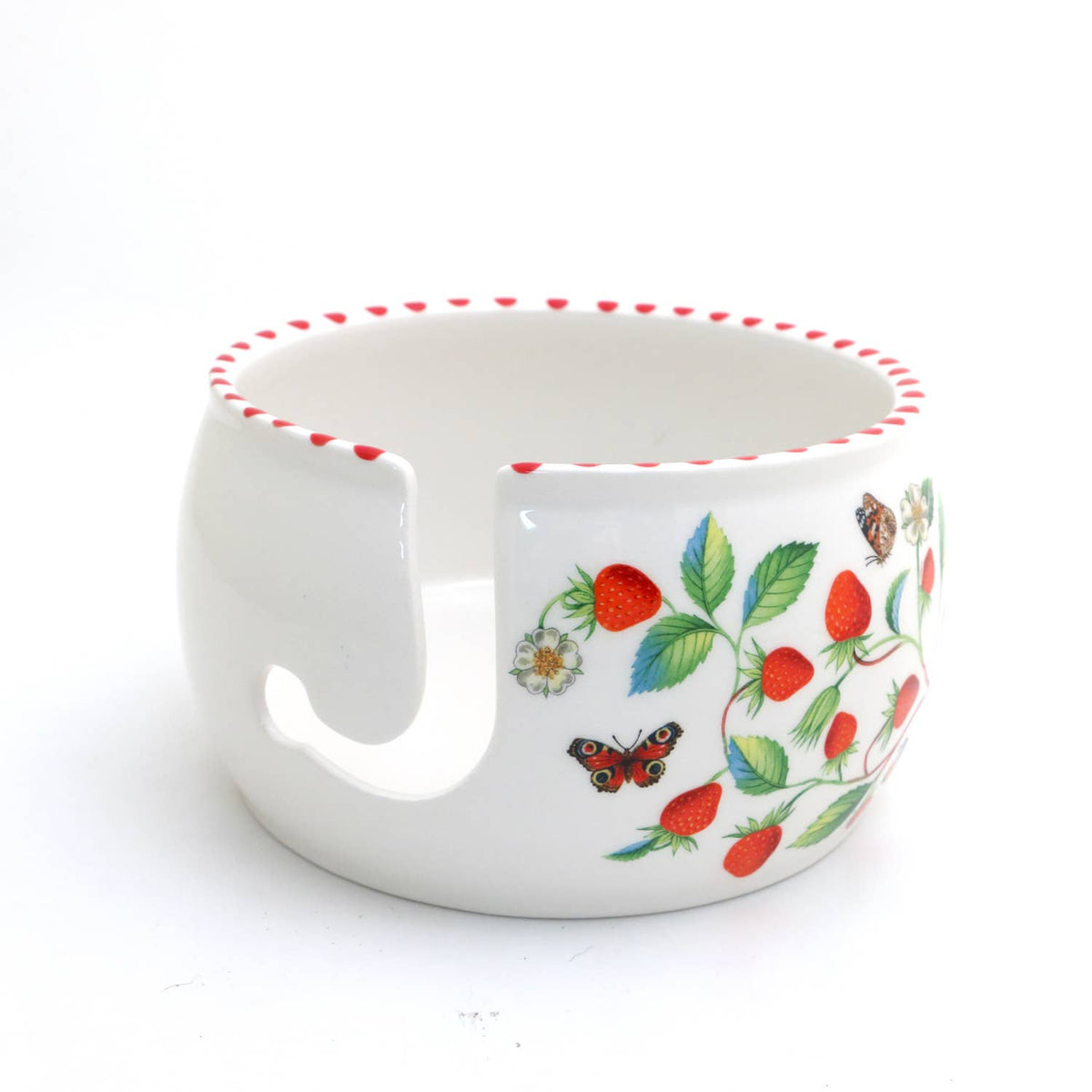 Yarn Bowl with Strawberries, crochet or knitting