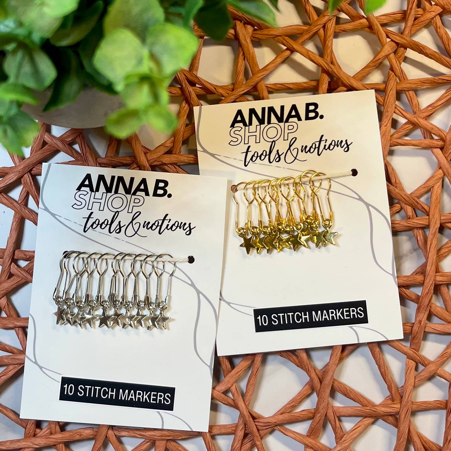 Silver and Gold Stars Stitch Markers, Crochet and Knit Tools