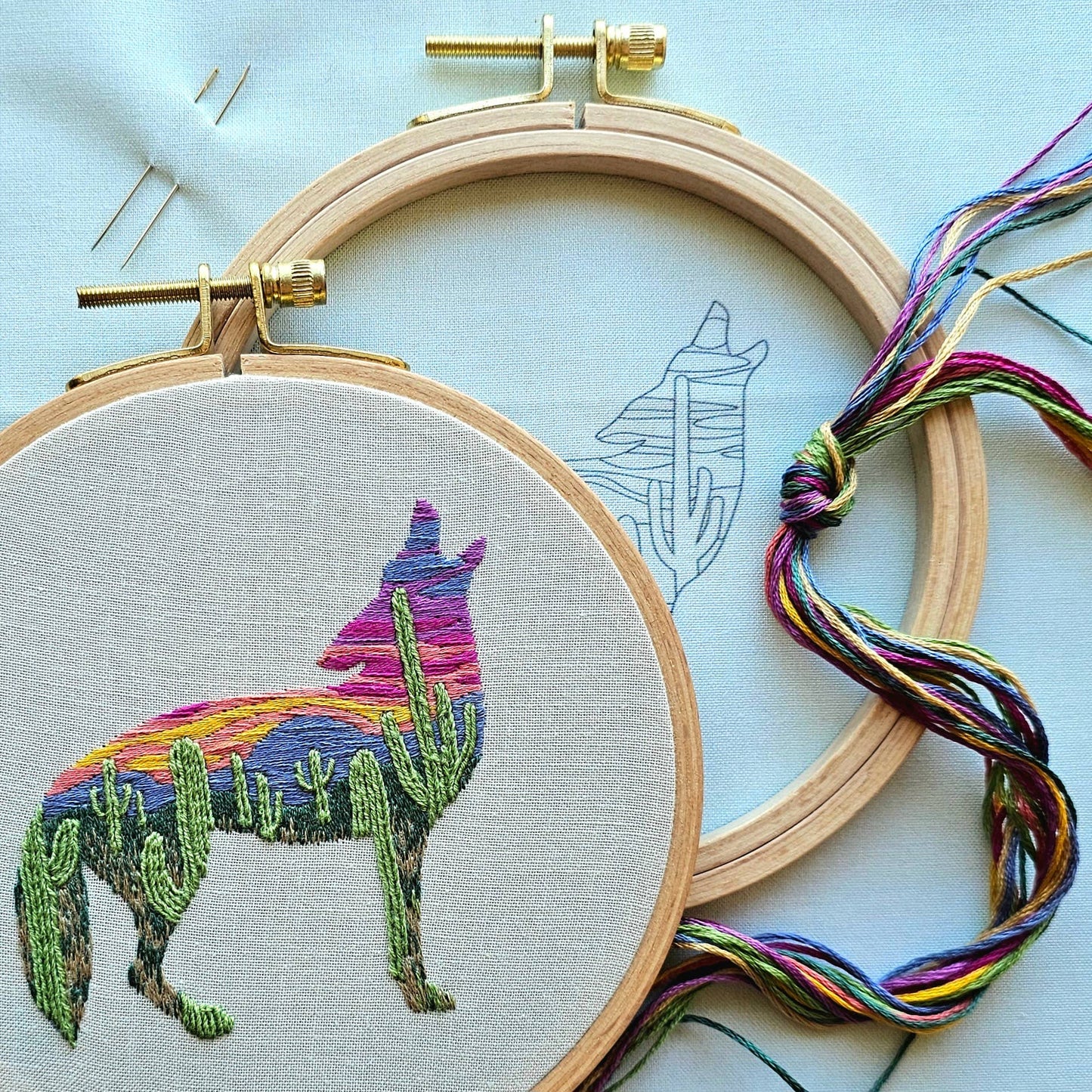 Desert Coyote Embroidery Kit
