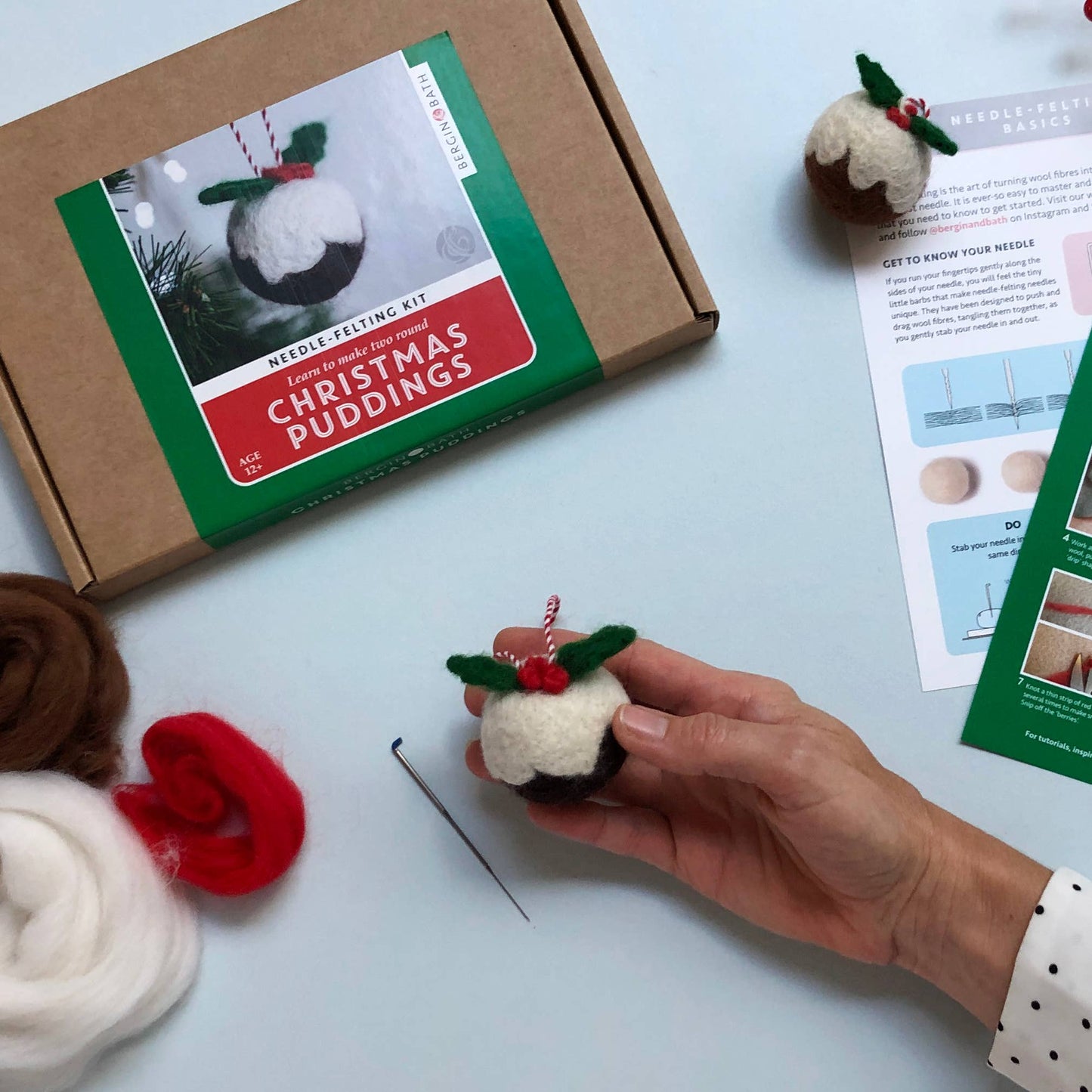 Needle Felting Kit Christmas Puddings - Make TWO decorations