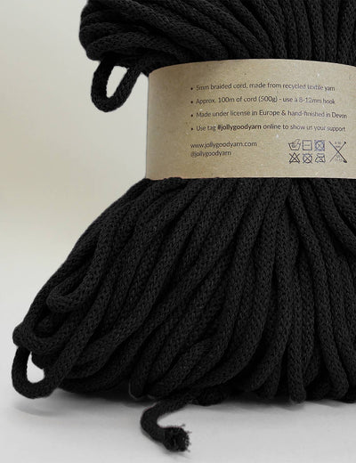 5mm Heavitree Black recycled cotton macrame cord (100m)