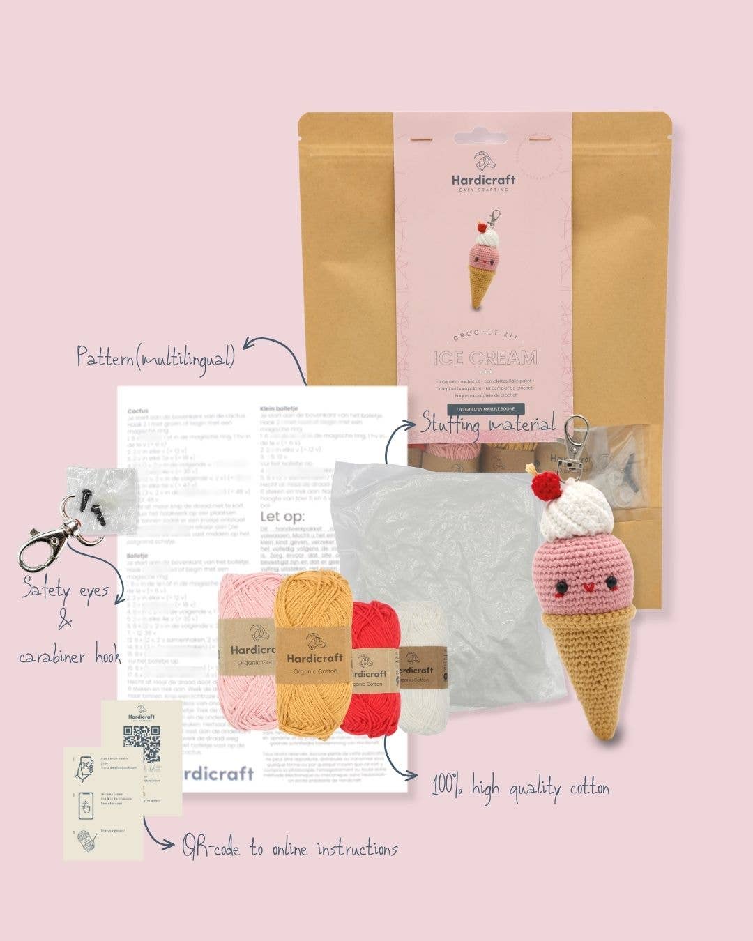 Ice Cream Bag Charm Crochet Kit